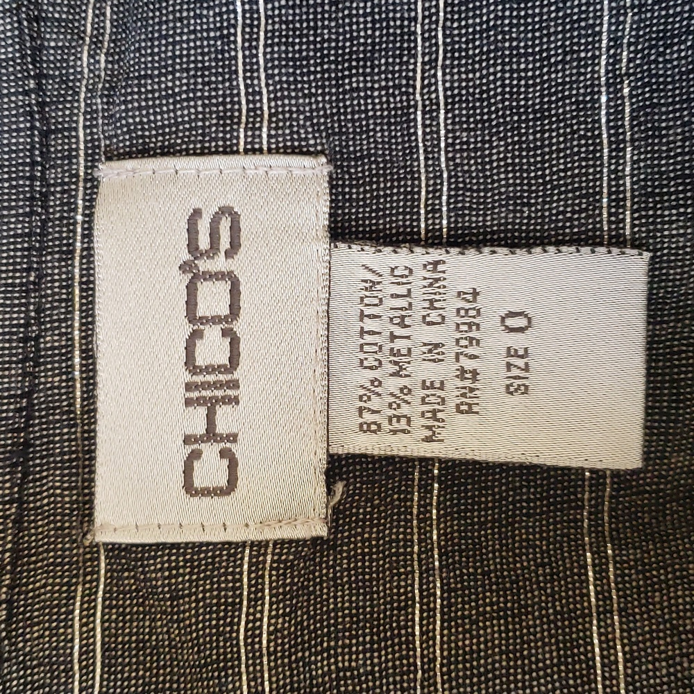 CHICO’S Metallic Silver Pinstripe Button Down Tunic Shirt Jacket Epaulettes Size - Picture 13 of 13